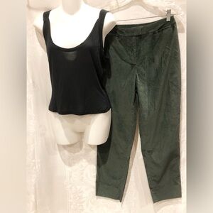 PIAZZA SEMPIONE Black Silk Tank Top & Olive Cord Pants 44 6